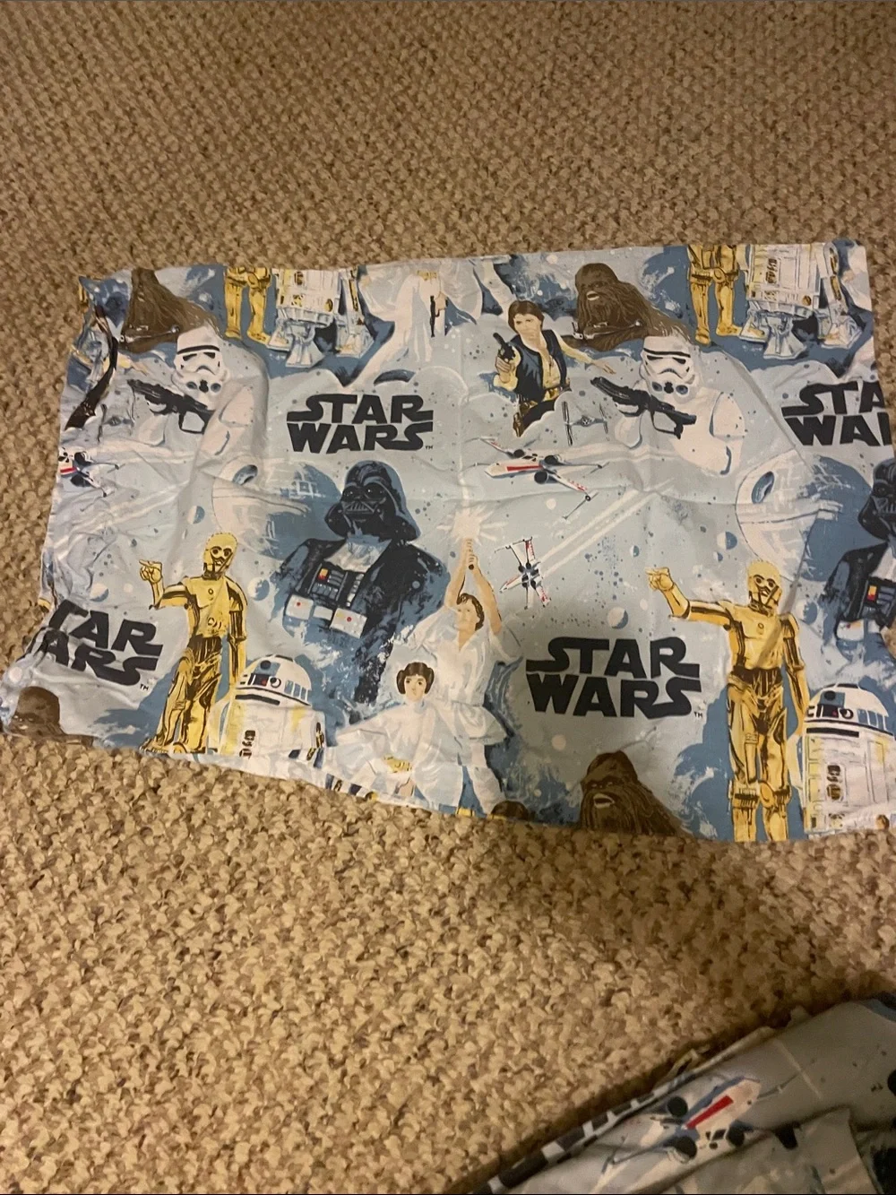 Pottery Barn Star Wars Duvet Cover in Light Blue with Gold and Black Accents